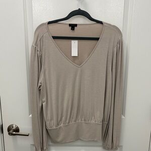 Ann Taylor Taupe V-Neck Blouse